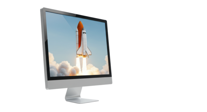 Isolated Computer Screen Displaying Rocket Launch Startup