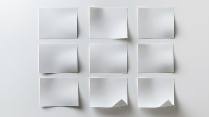 Blank white square adhesive stickers mock up with curved corner. Empty quadratic sticky label mockup with curl. Clear adherent tag template for glass door or wall. illustration