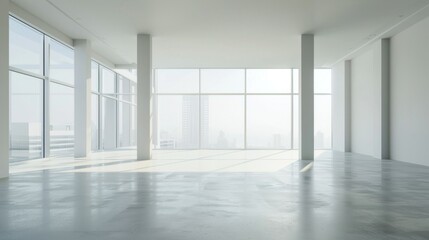 Obraz premium Bright, airy apartment with floor-to-ceiling windows and a minimalist design.
