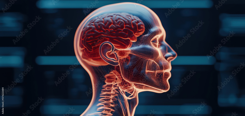 Aufkleber digital representation of human head showcasing brain and spinal structure, emphasizing anatomical d
