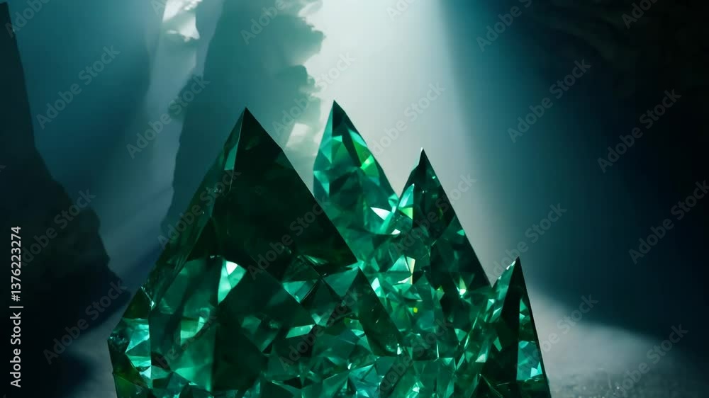 Poster a green gemstone is on a table. it is cut into a diamond shape