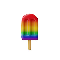 3d sweet rainbow ice cream. Cold fresh snack for pride month. Gay love, lesbian sign, transgender community. LGBTQ equal rights. Pride month design for parade. Three-dimensional vector illustration