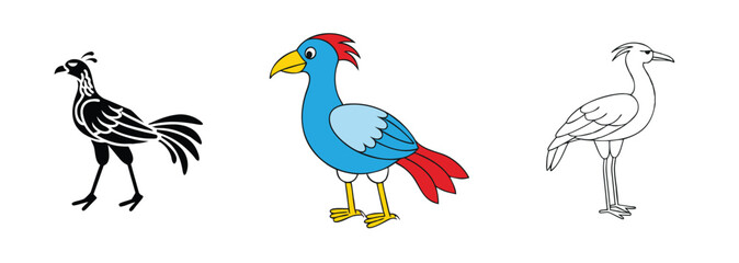 Naklejka premium Bird Illustrations Silhouettes, Colorful Designs, and Outlines