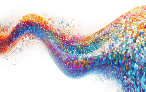 Contemporary abstract mosaic emphasizing the visual impact of arranged colorful tiles isolated on white background PNG