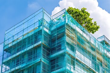 Fototapeta premium A building constructed using recycled plastic materials showcasing eco-friendly architecture and innovation in construction