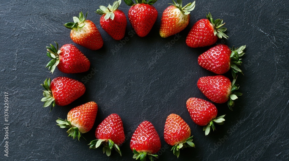 Aufkleber a balanced layout of strawberries arranged in a circle, shot from above with no extreme