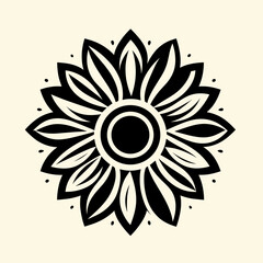 Stylized floral mandala design in bold line art on soft beige background for artistic and decorative concepts