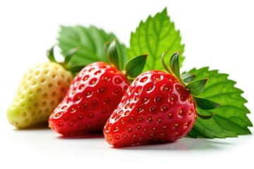 Fresh strawberry leaves isolated on white background, natural, leaves