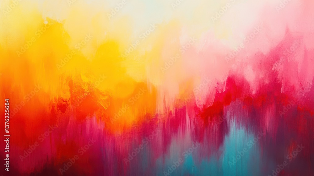 Poster the image features an abstract splash of colors blending seamlessly from red and pink hues on the le