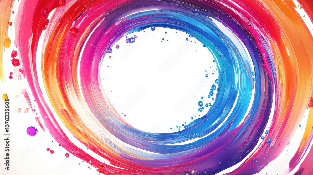 Poster abstract circle liquid motion flow explosion. curved wave colorful pattern with paint drops on white