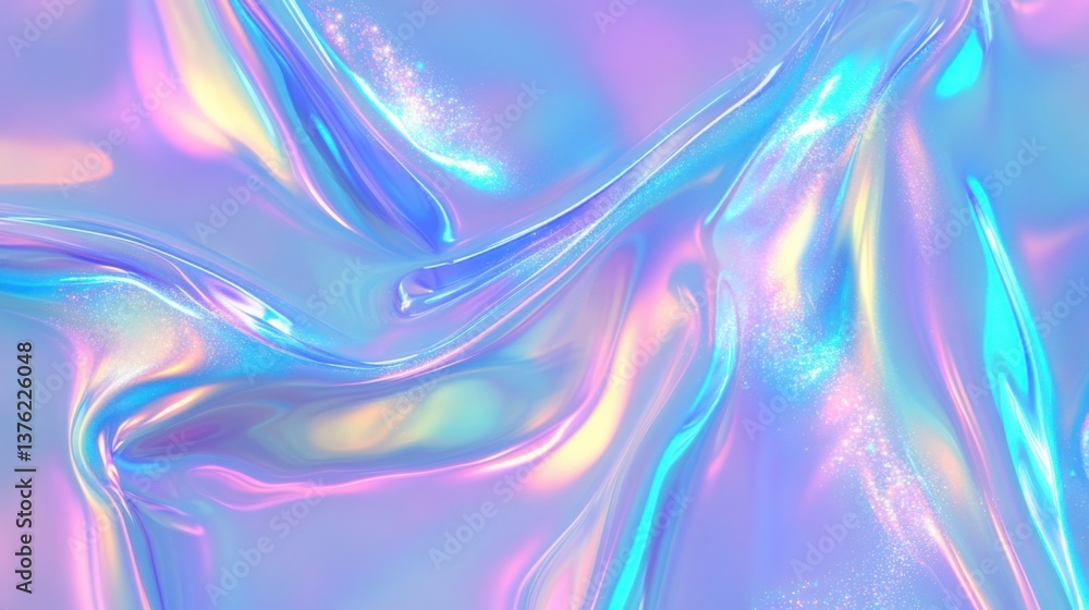 Poster colorful iridescent fabric creating a mesmerizing abstract texture with flowing patterns and shiny r