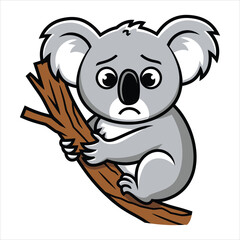 Sad Koala Cartoon Character on a Branch