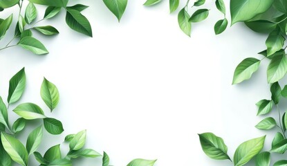 Naklejka premium Green Leaves Frame on White Background for Spring or Summer Designs