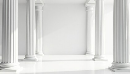 Elegant Roman columns against a pristine white backdrop, impressive, historical