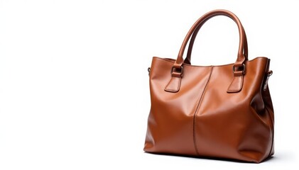Fototapeta premium Brown leather tote bag, isolated on white background, brown bag, image