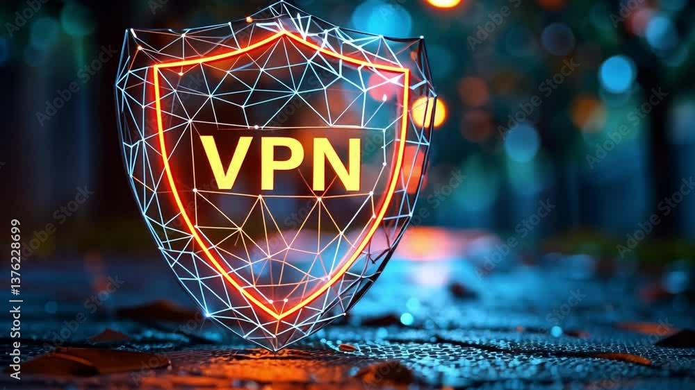 Poster conceptual representation of vpn shield symbolizing online security and privacy protection in a digi