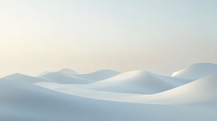 A minimalist landscape showcasing smooth, undulating white surfaces, resembling waves or hills, conveying a serene and abstract aesthetic. illustration