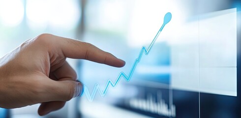 Hand pointing at a rising graph