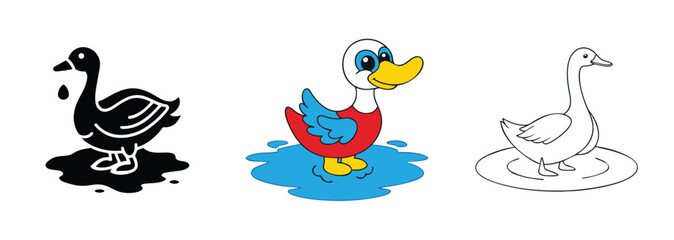 Duck Illustrations Silhouettes, Cartoon, and Coloring Page