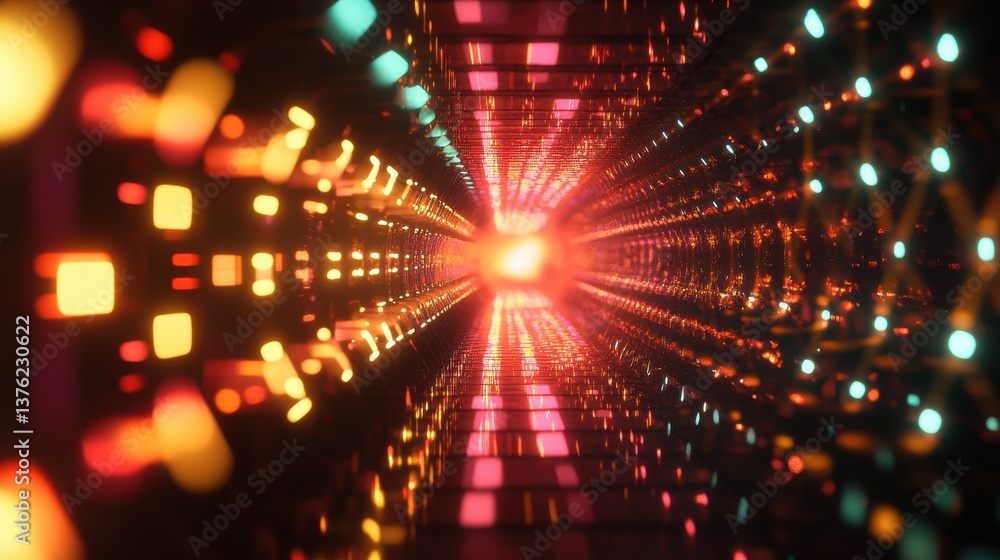 Poster a hexagon pattern with glowing lights forms an abstract background, offering a futuristic and tech-i