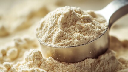 Measuring Spoon Filled with Whey Protein Powder