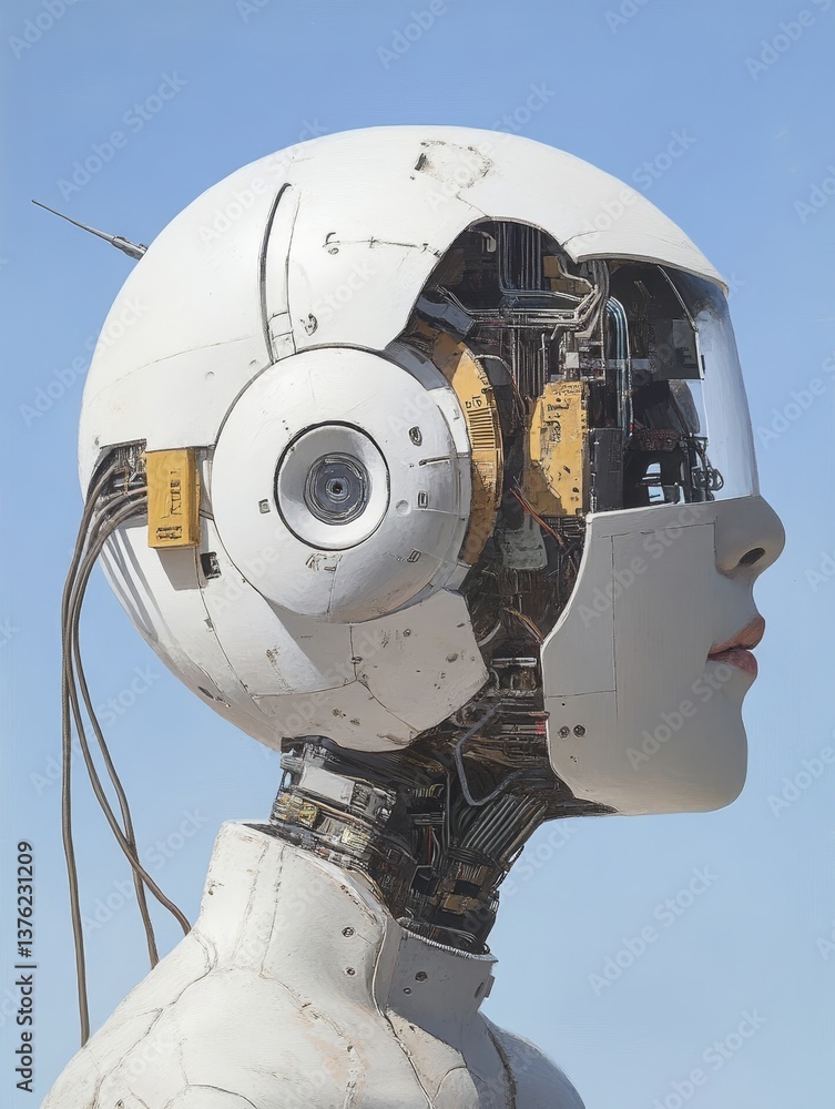 Poster futuristic robot profile - a close-up profile view of a futuristic robot, showcasing intricate mecha