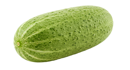 Close up shot of a whole fresh green cucumber with textured skin against a black background space filler