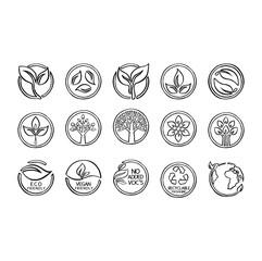 environment and ecology signs set line vector hand drawn illustration
