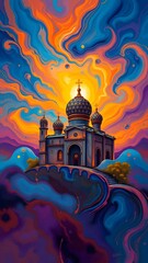 Obraz premium Mystical Church in a Cosmic Landscape