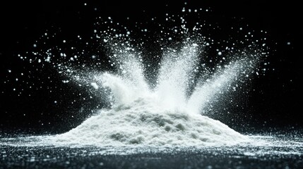 A striking image of a cloud of white powder exploding, creating a dynamic visual effect against a dark background.