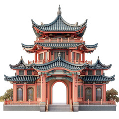 Obraz premium 3D front view illustration of a Jinan Baotu Spring monument isolated on a white transparent background