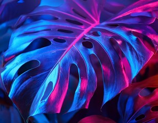 Naklejka premium Vibrant Spectrum of Nature. A close-up of monstera leaves with a