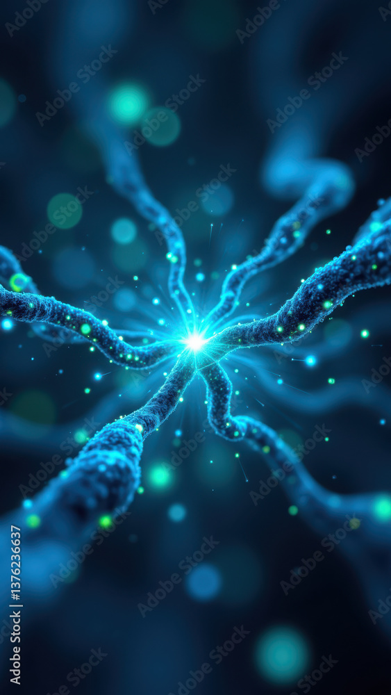 Aufkleber a digital illustration of a neural network with vibrant blue hues, highlighting the connection betwe