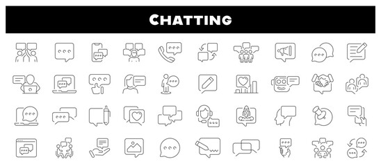 Chatting vector icons. Chatting icon set. Dialogue, communication, conversation, discussion, speech bubble, talking, conversation chatting related icons. Editable stroke