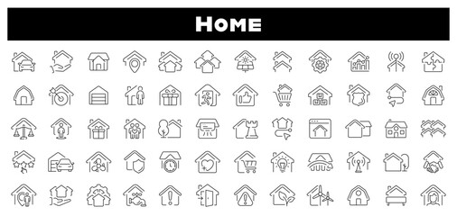 Home icons. House symbols. Set of real estate icons. Real Estate minimal thin line web icon set. Home, House, Hotel, Real estate thin line icon collection. Editable stroke