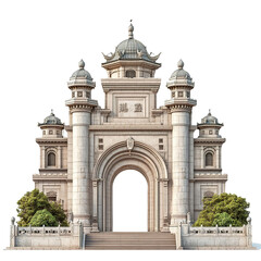 Fototapeta premium 3D front view illustration of a The Bund, Shanghai monument isolated on a white transparent background