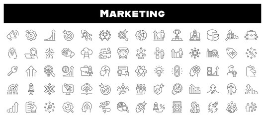Marketing Icons Set. Marketing vector line icon collection. Content, Search, Strategies, E-commerce, SEO, Marketing related thin line icon collection. Editable stroke