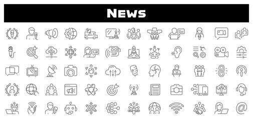 News vector icons. Mass media thin line icons. Mass Media, Journalism, News related thin line icon collection. Editable stroke