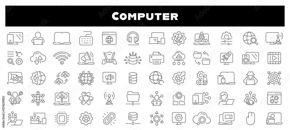 Poster computer vector icons. computer icon set. network, website, server, web design, hardware, software, 