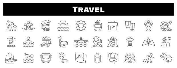 Travel Vacation Vector Outline Icon Set