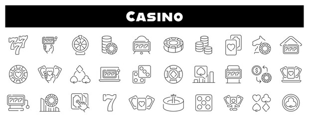 Casino Gambling Vector Outline Icon Set