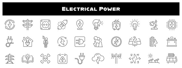 Electrical Power Vector Outline Icon Set