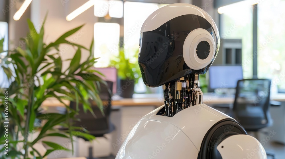 Aufkleber robot assisting in an office environment showcasing the integration of ai technology for enhanced wo