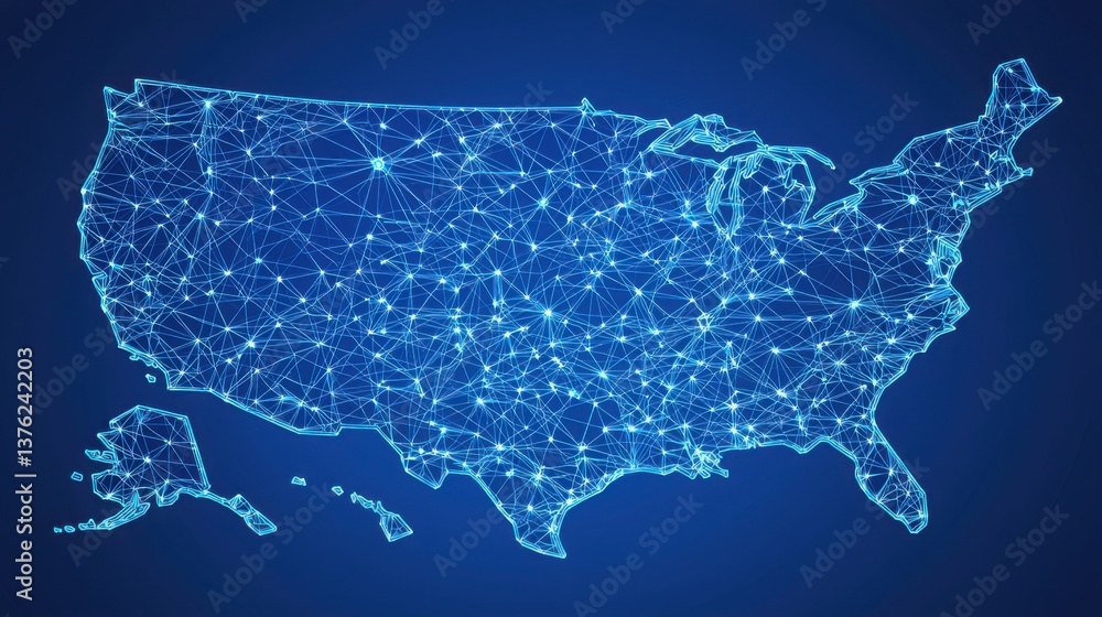 Poster united states map enhanced with network overlay illustrating ai fraud detection overlay and digital 