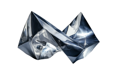 Expressive sculpture blending industrial metal textures with sleek glass geometries isolated on white background PNG