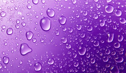 Water Droplets on Purple Surface Macro Close Up Freshness Concept