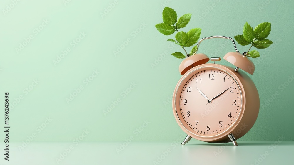 Poster creative clock with a plant growing out of it symbolizing the concept of automated content workflow 