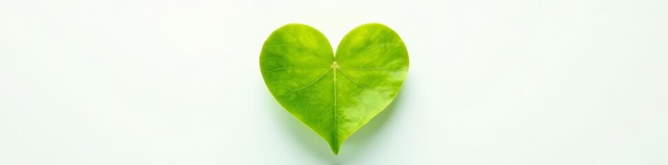 Fototapeta premium Fresh pomelo green leaf in heart shape on white background, minimalistic design, fruit, love, organic