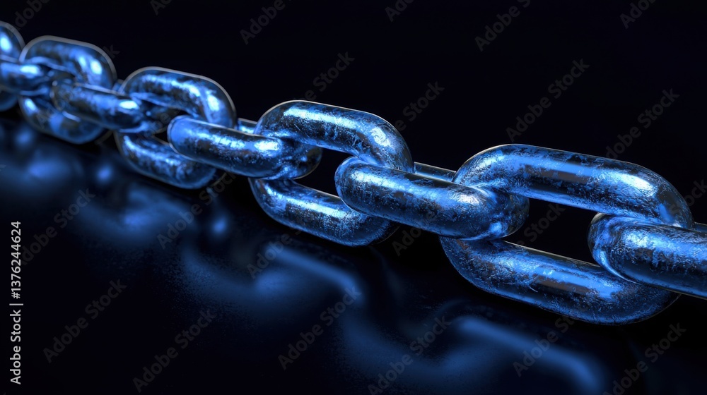 Poster a chain displayed on a black background, emphasizing strength and connectivity in the blockchain eco