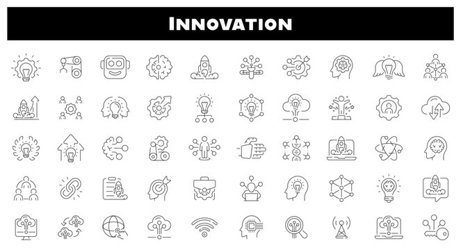 Innovation technology vector outline icon set. Futuristic science and tech icons